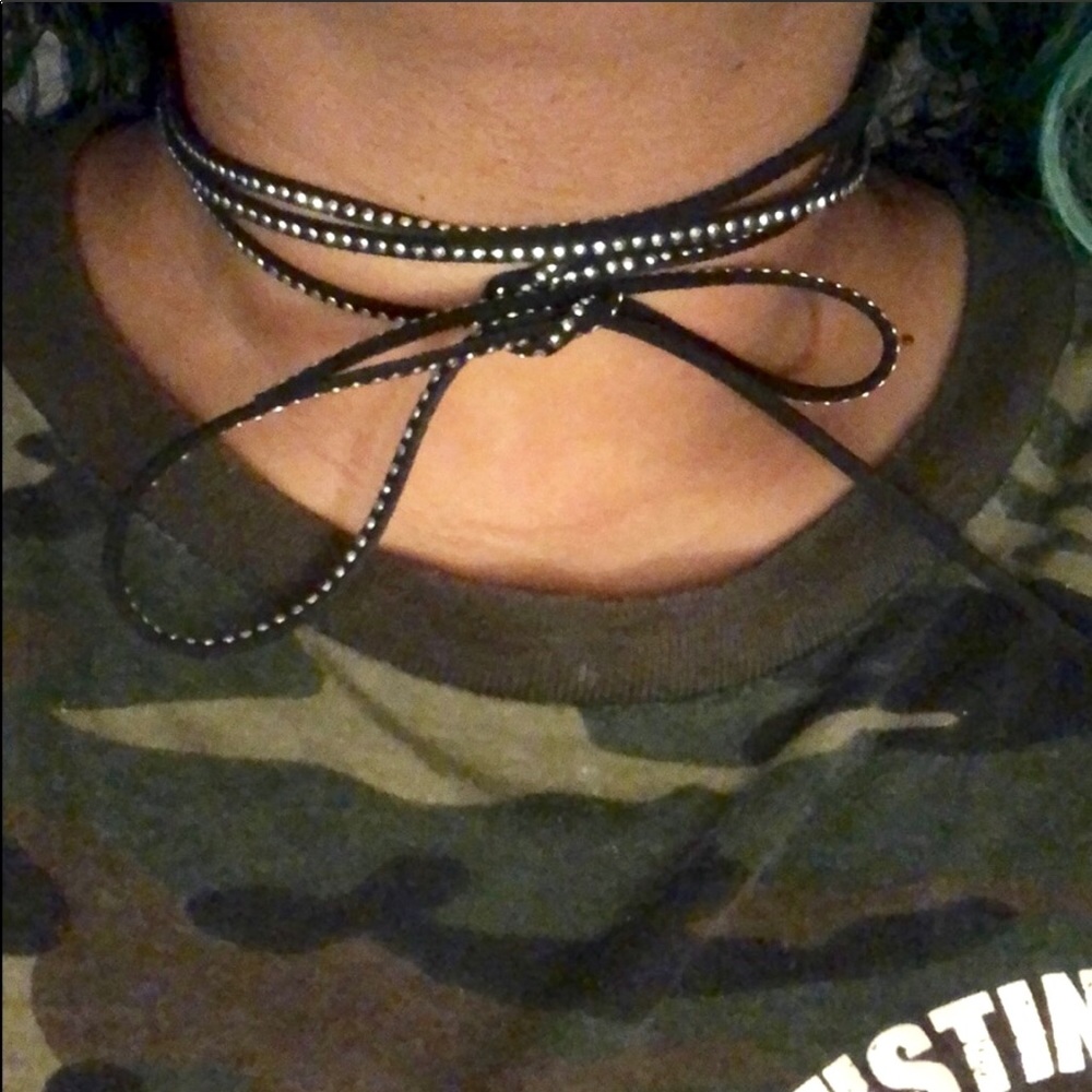 Silver Studded Black Velvet Choker Necklace